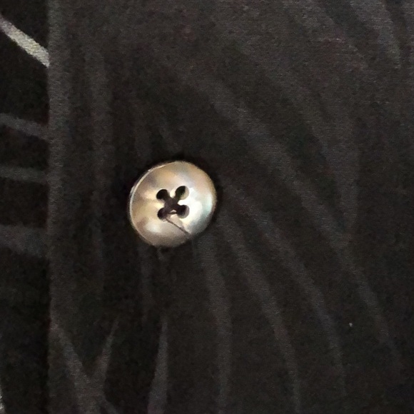 Aureus Silk Button Down Hawaiian Shirt Grey and Black Palm Leaves Short Sleeves - Picture 3 of 7